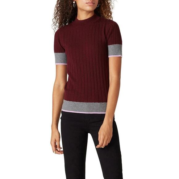 Tome Collective Short Sleeve Plum Ribbed Sweater Size L Merino Wool Blend - Picture 1 of 7
